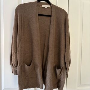 LOFT Women Green Olive Open Cardigan Boyfriend Size LP
